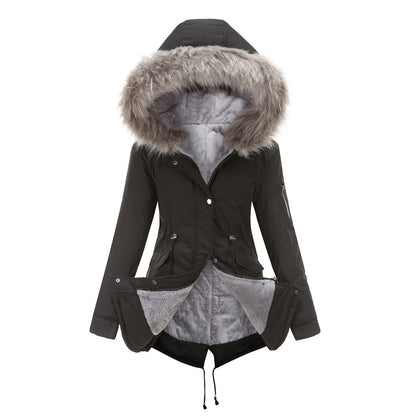 Cotton-padded Mid-length Hooded Coat