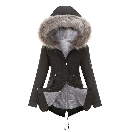 Cotton-padded Mid-length Hooded Coat