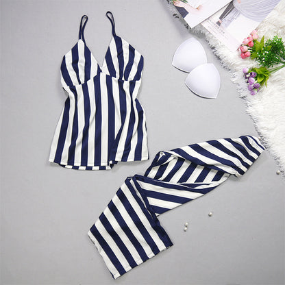 Ice Silk Stripes, Suspenders, Trousers, Nightgowns, Three Sets Of New Silk Pajamas.