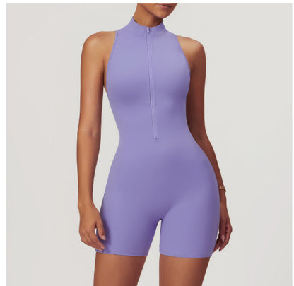 Fitness Yoga Short Jumpsuit With Zipper Backless
