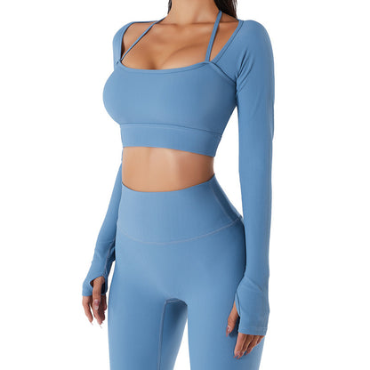 Top Women's Quick-drying Workout Set With Chest Pad Slim Fit Skinny Long Sleeve