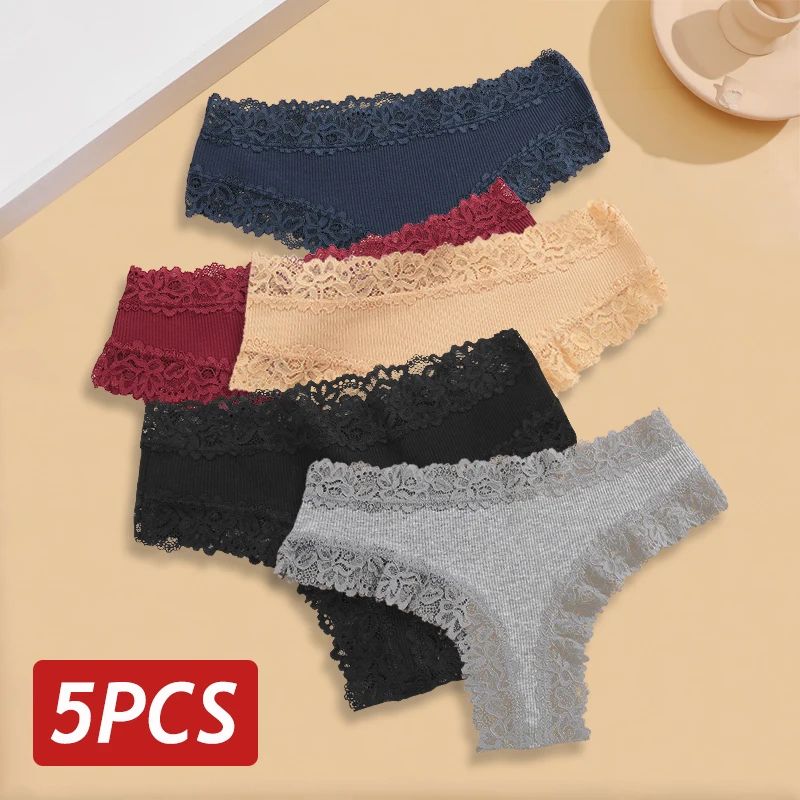 5PCS Set Women Lace Seamless Cotton Sexy Brazilian Panties