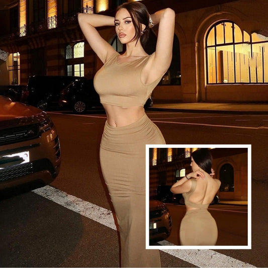 Women Tank Tops Long Skirts Party  Dresses Two Pieces Set