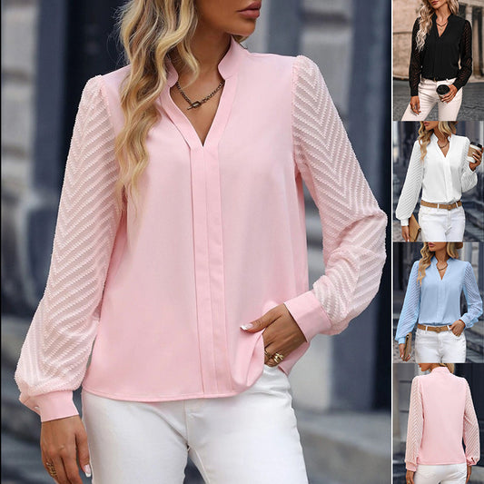 V-neck Long-sleeved Chiffon Shirt