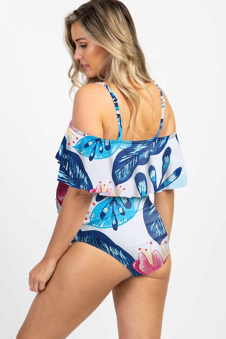 Maternity printed ruffled one-piece bikini