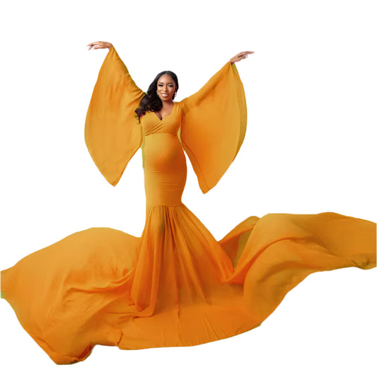 Women's Fashion Solid Color Maternity Photo Trailer Dress