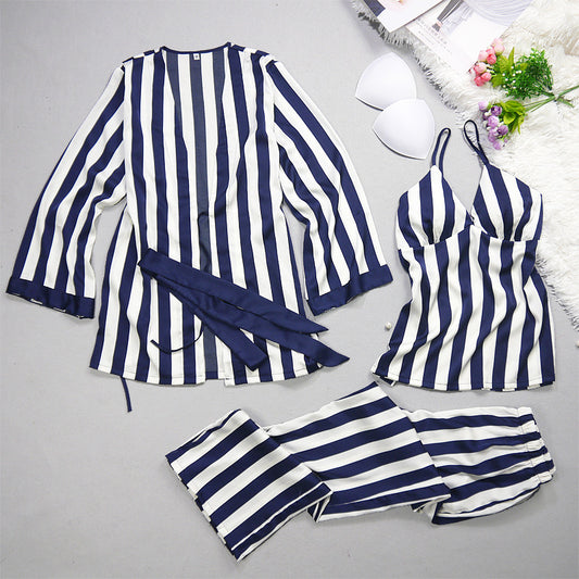 Ice Silk Stripes, Suspenders, Trousers, Nightgowns, Three Sets Of New Silk Pajamas.