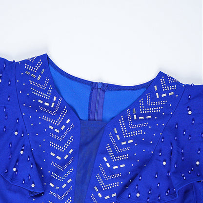 Beaded Rhinestone Plus Size Women Dress