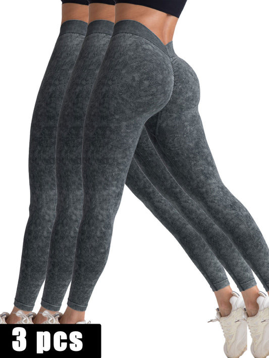 3 Pack V-Back Scrunch Butt Workout Seamless High Waist  Leggings