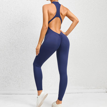 Zippered Yoga Fitness Jumpsuit Sleeveless Tummy Control Stretch Shapewear