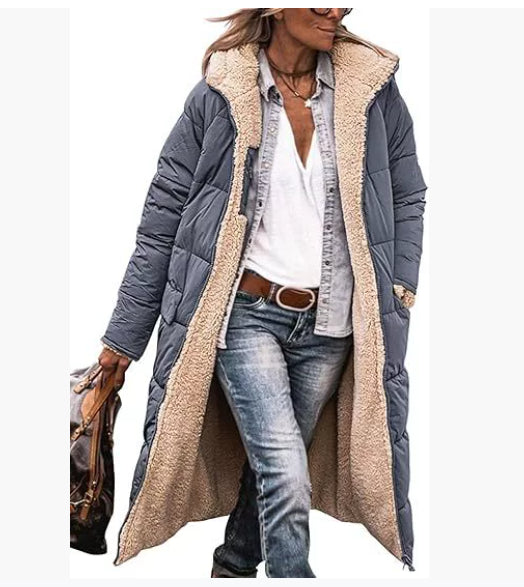 Solid Color Hooded Long Coat