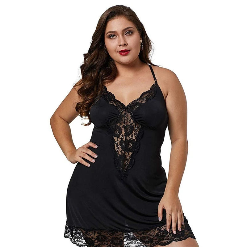 Women Spaghetti Straps Nightgowns Lace Sexy Sleepdress Plus Size Nightdress Satin Lingerie