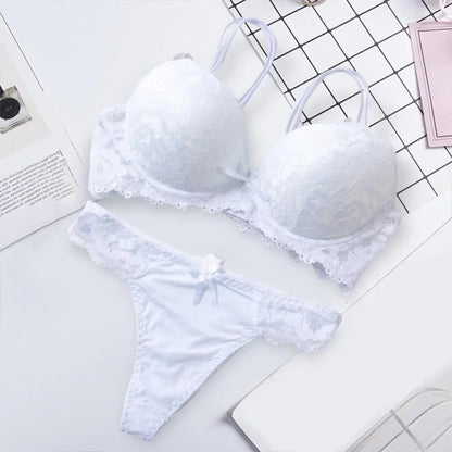 Floral Embroidery Women Underwear  Lace Push Up Bra Set
