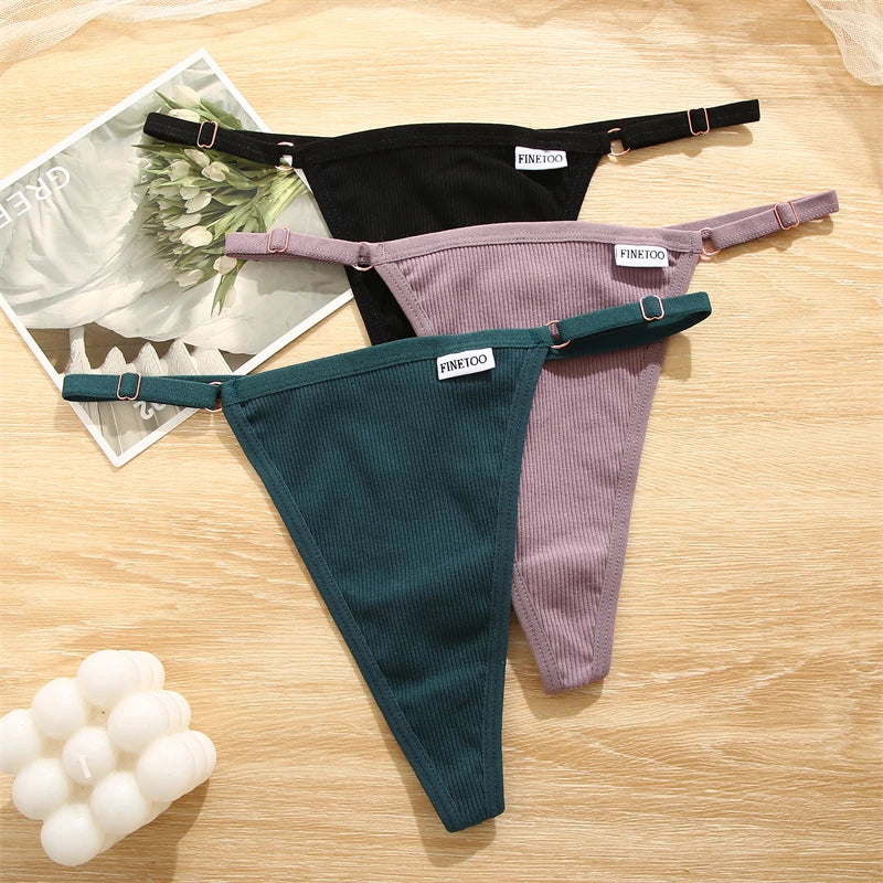 3PCS/Set Seamless Cotton Thong Adjustable Low Waist Women Thongs