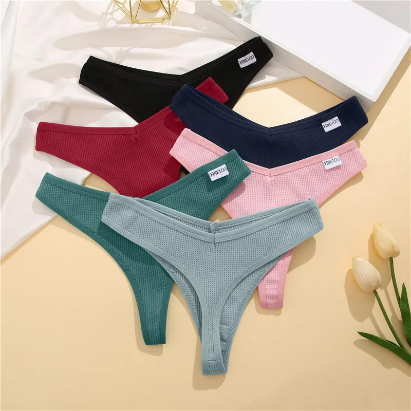 3PCS/Set G-string Panties Waffle Cotton Women's Underwear