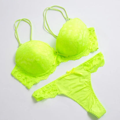 Floral Embroidery Women Underwear  Lace Push Up Bra Set