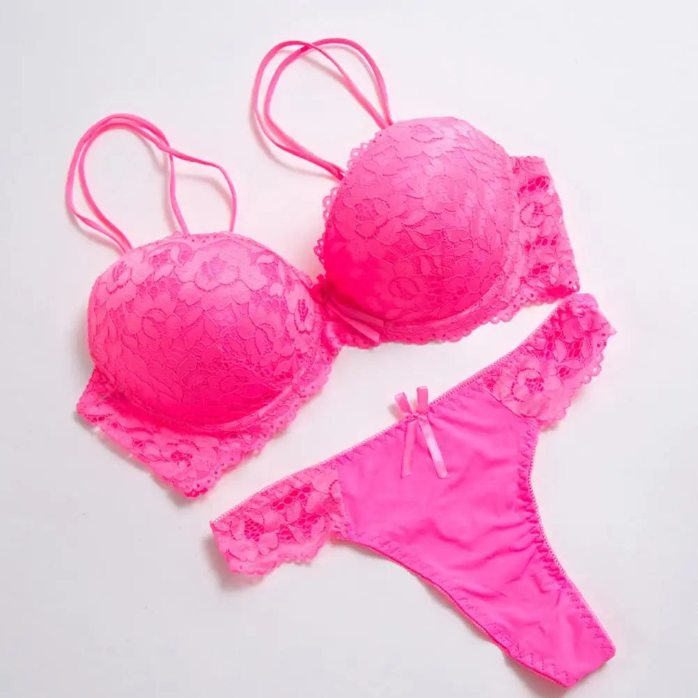 Floral Embroidery Women Underwear Set Lace Push Up Bra Set