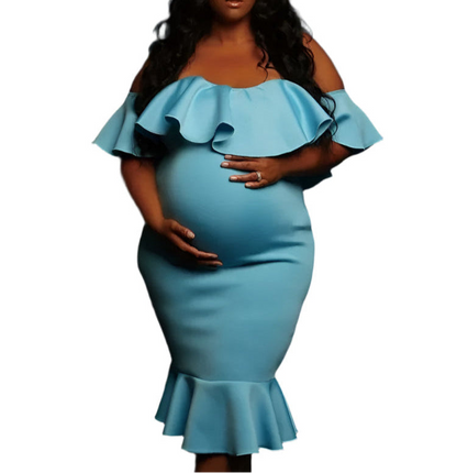 Off The Shoulder Maternity Dress Solid Ruffles