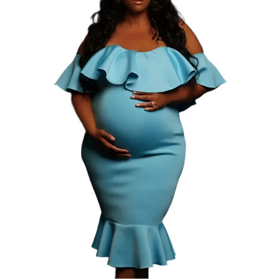 Off The Shoulder Maternity Dress Solid Ruffles