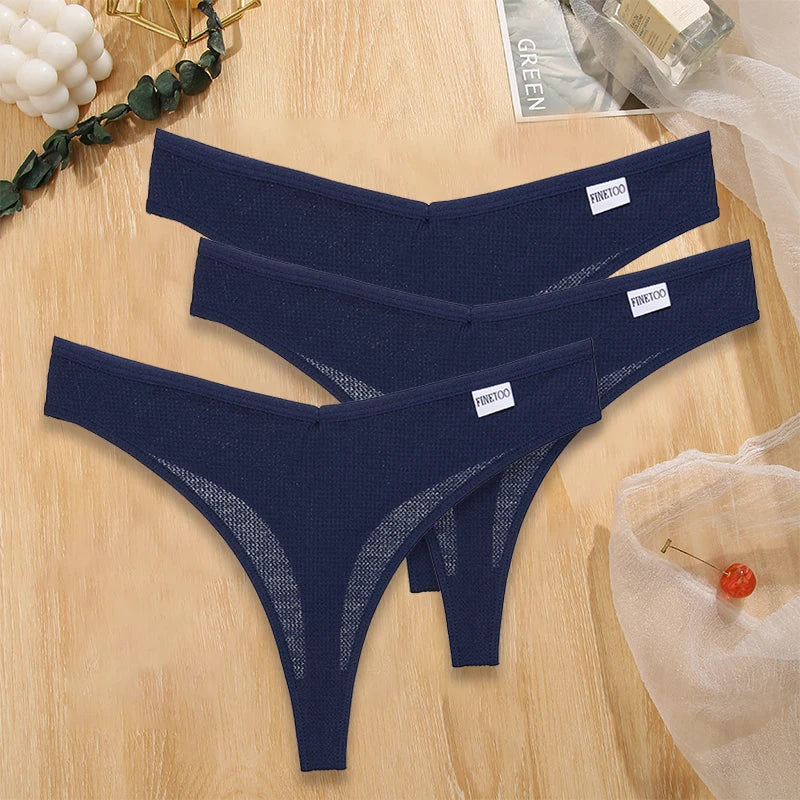 3PCS/Set G-string Panties Waffle Cotton Women's Underwear