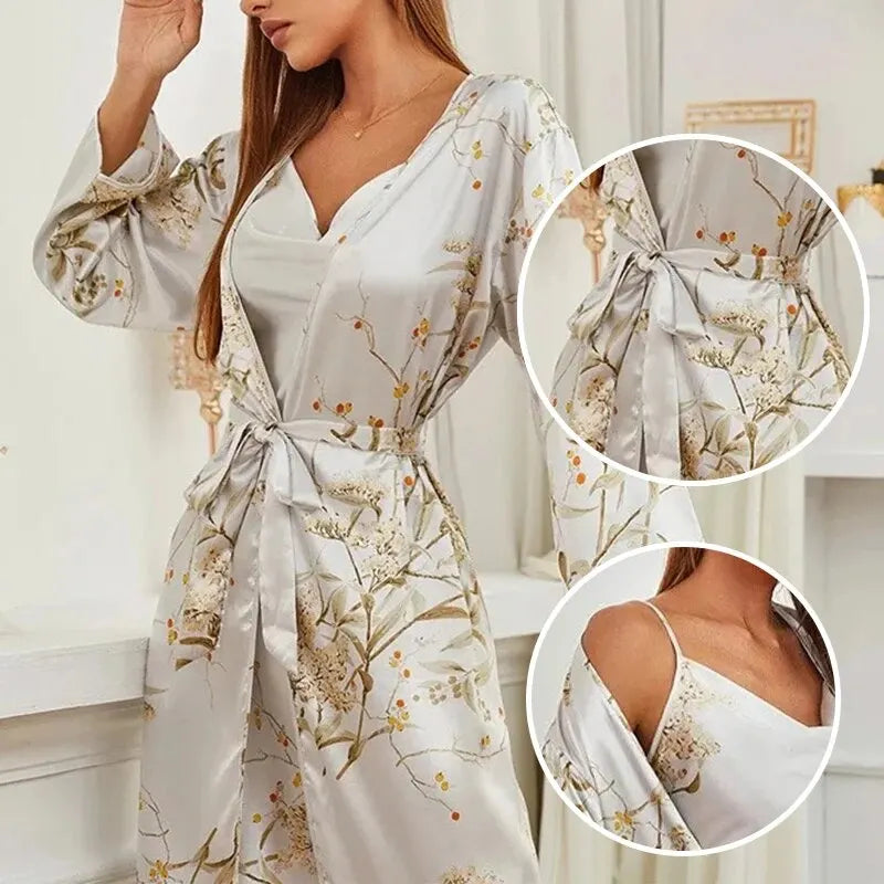 2pcs Floral Nightgown and Robe Set