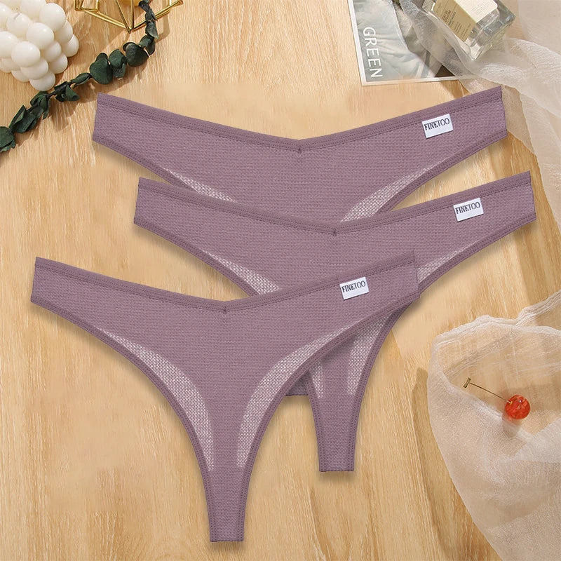 3PCS/Set G-string Panties Waffle Cotton Women's Underwear