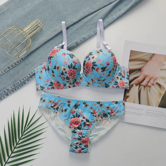 2-Pieces High quality Women's Flower Printed Bra Set