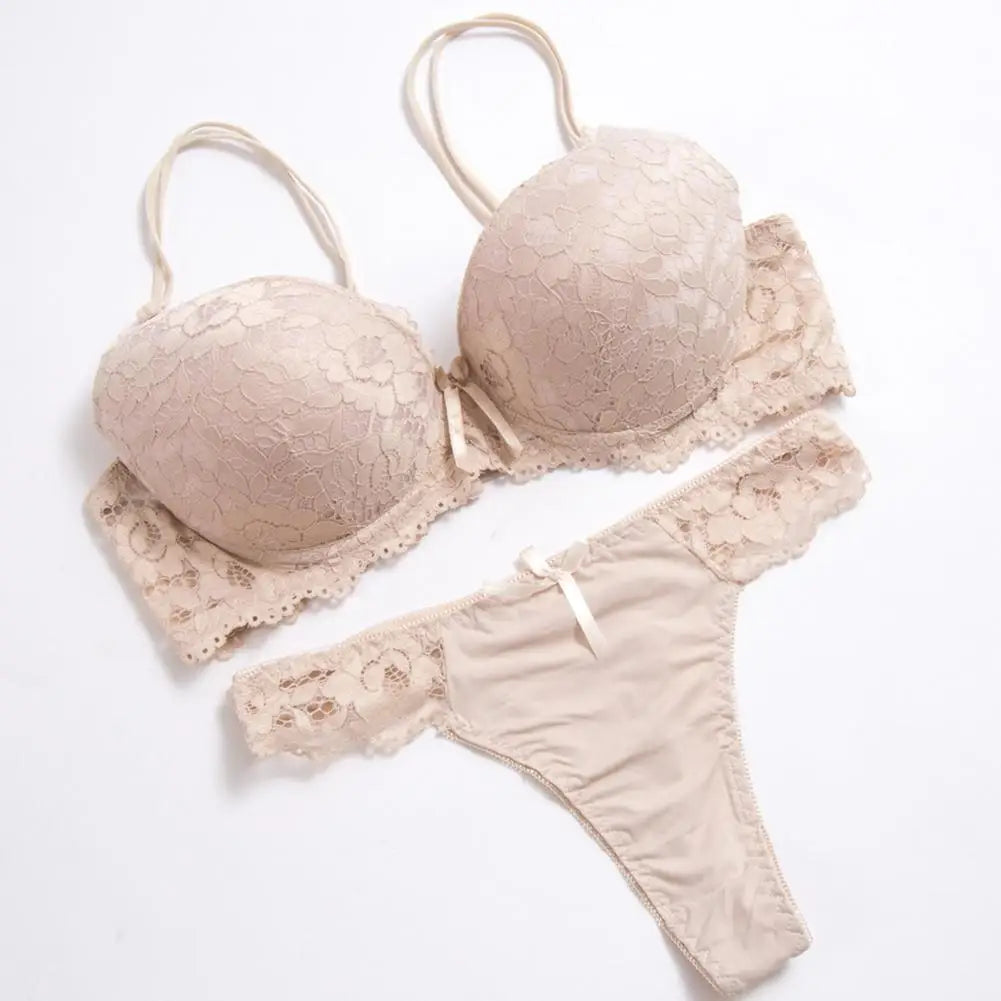 Floral Embroidery Women Underwear Set Lace Push Up Bra Set