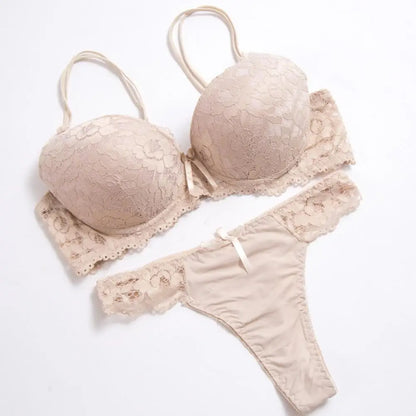Floral Embroidery Women Underwear  Lace Push Up Bra Set
