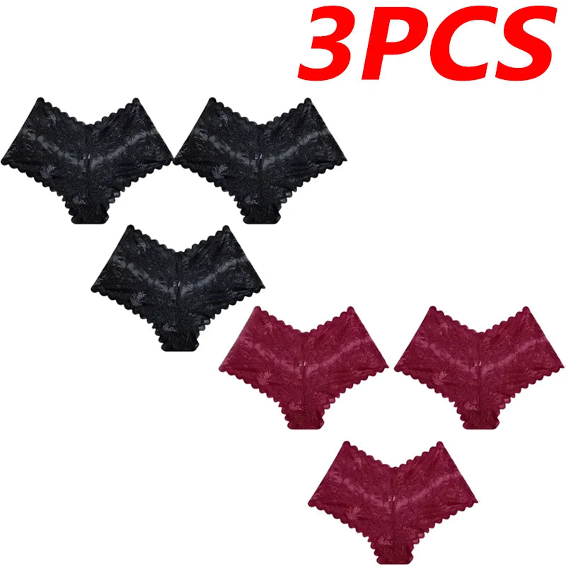 3Pcs Sexy Mesh Lingerie Panties Pure Color