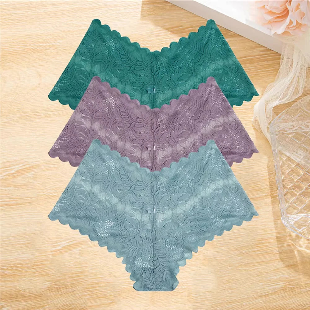 3Pcs/set Lace Boyshort Panties Women Low-Rise Floral Underwear S-XL