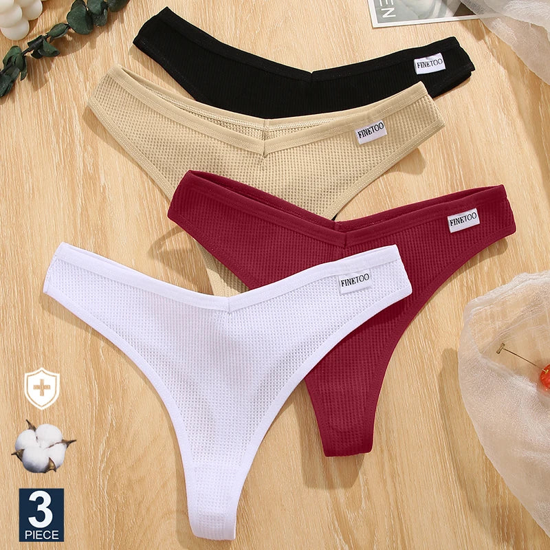 3PCS/Set G-string Panties Waffle Cotton Women's Underwear