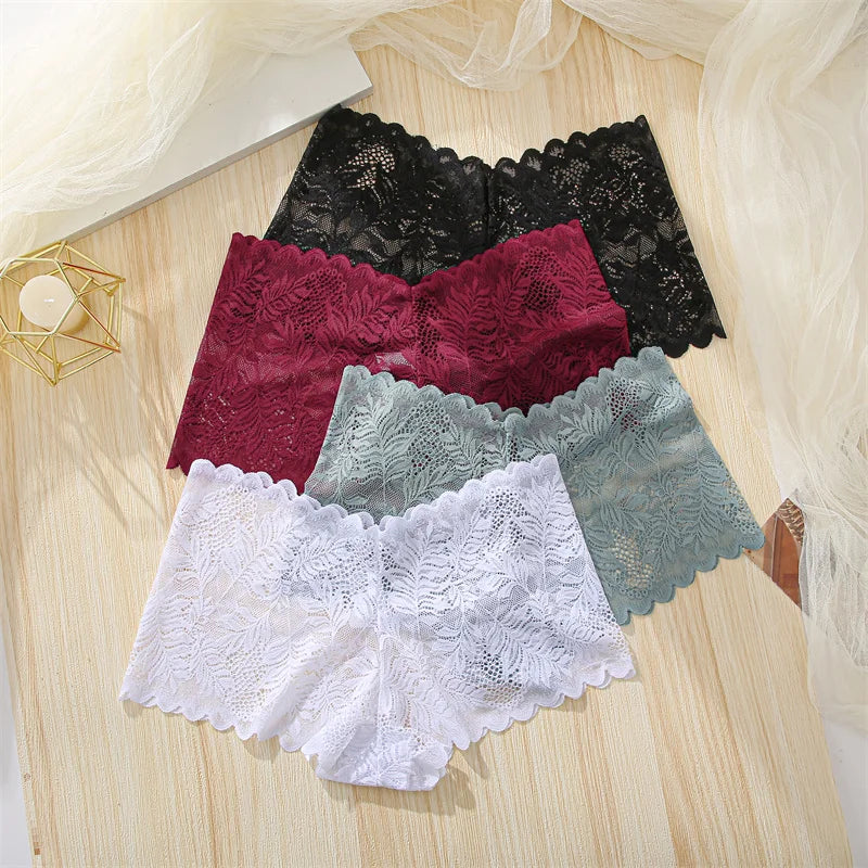 3Pcs/set Lace Boyshort Panties Women Low-Rise Floral Underwear S-XL