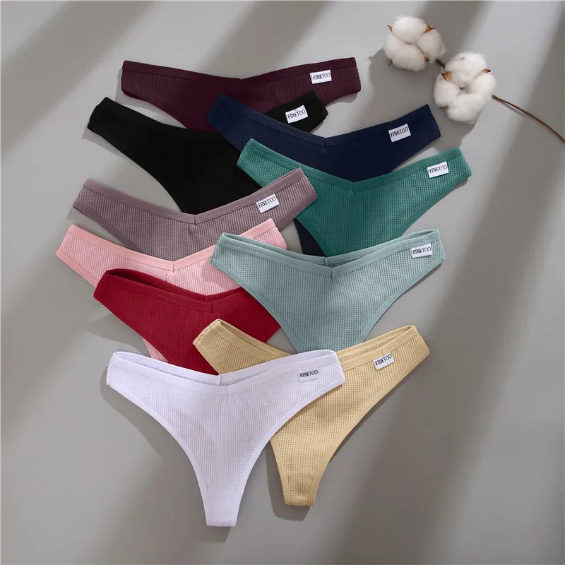 3PCS/Set G-string Panties Waffle Cotton Women's Underwear