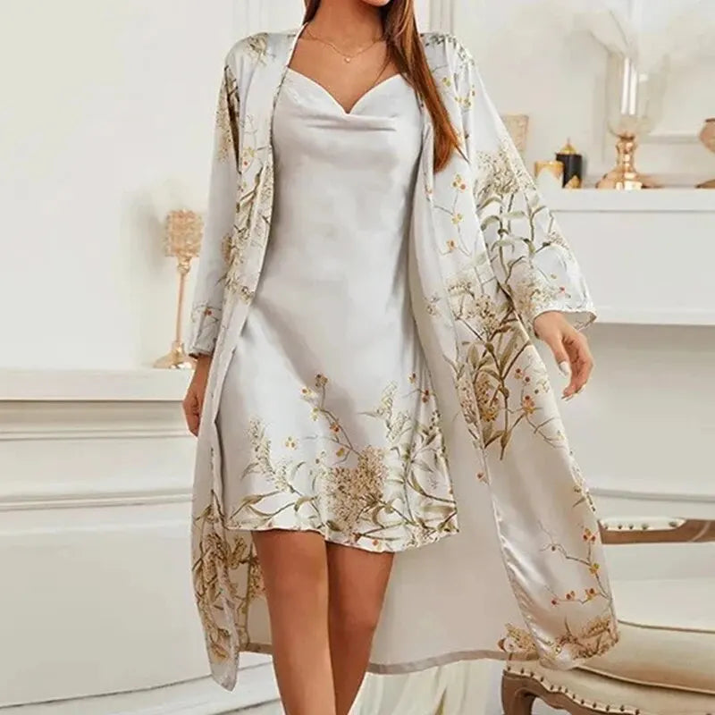 2pcs Floral Nightgown and Robe Set