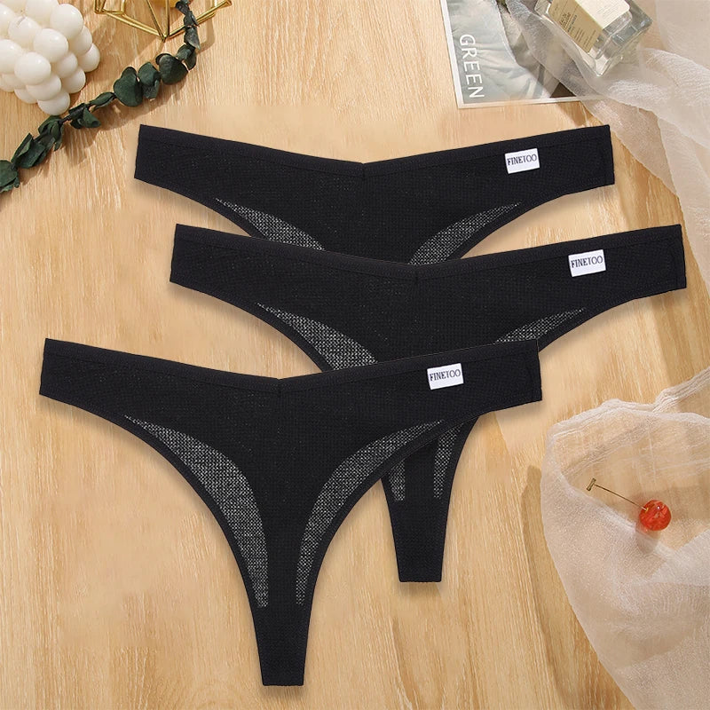 3PCS/Set G-string Panties Waffle Cotton Women's Underwear