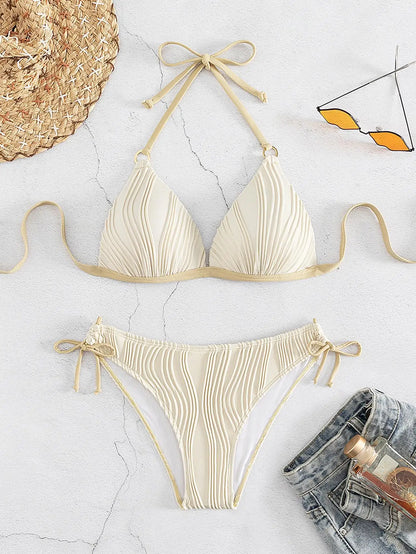 Women Low Waist  Solid Color Black Lace-up Push Up Brazilian Bikinis Bikini Set