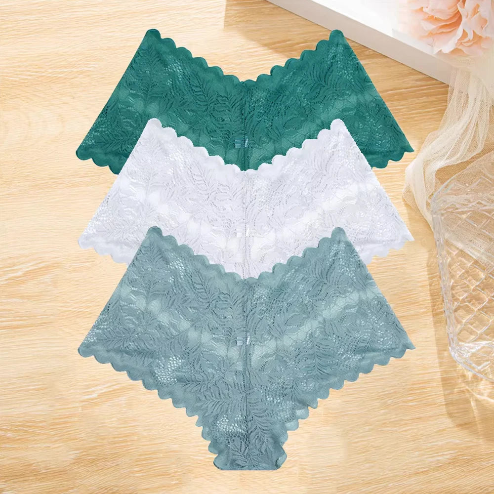 3Pcs/set Lace Boyshort Panties Women Low-Rise Floral Underwear S-XL