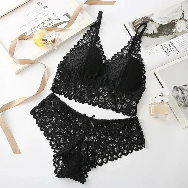 Sexy Lace Women Underwear Set Seamless Wire Free Bra Sets Hollow Out Bra and Panty Sets