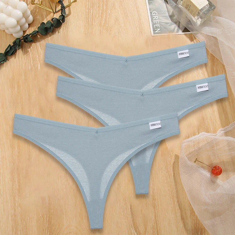 3PCS/Set G-string Panties Waffle Cotton Women's Underwear