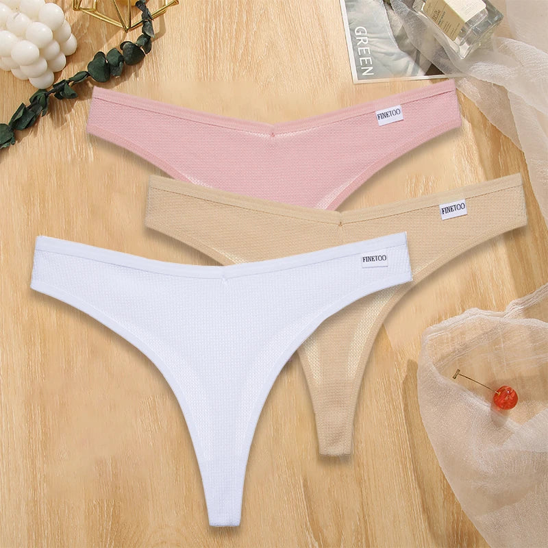 3PCS/Set G-string Panties Waffle Cotton Women's Underwear