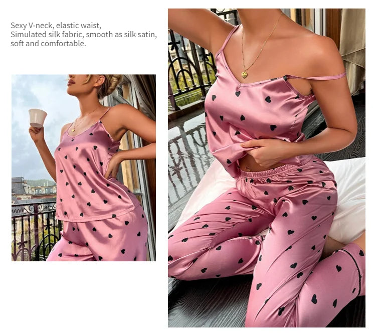 Women Satin Silk Pajamas Sets