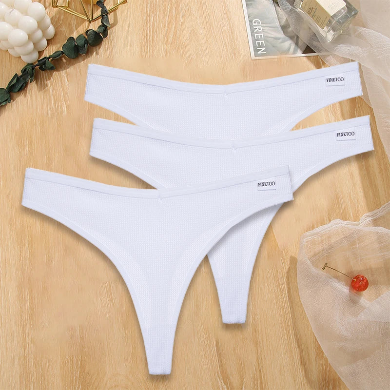 3PCS/Set G-string Panties Waffle Cotton Women's Underwear