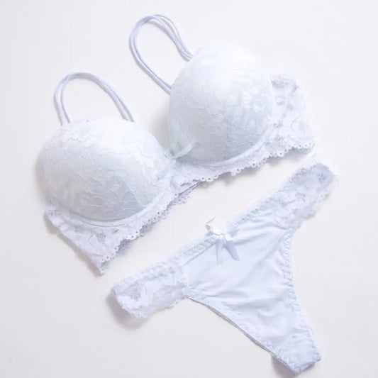 Floral Embroidery Women Underwear Set Lace Push Up Bra Set