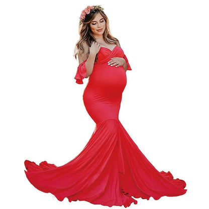 Maternity's Short Sleeve Dresses V Neck Maxi Long Photography