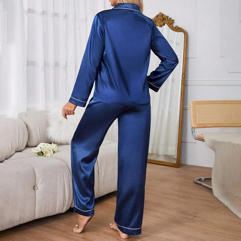 Women Satin Long Sleeve Pajama Set