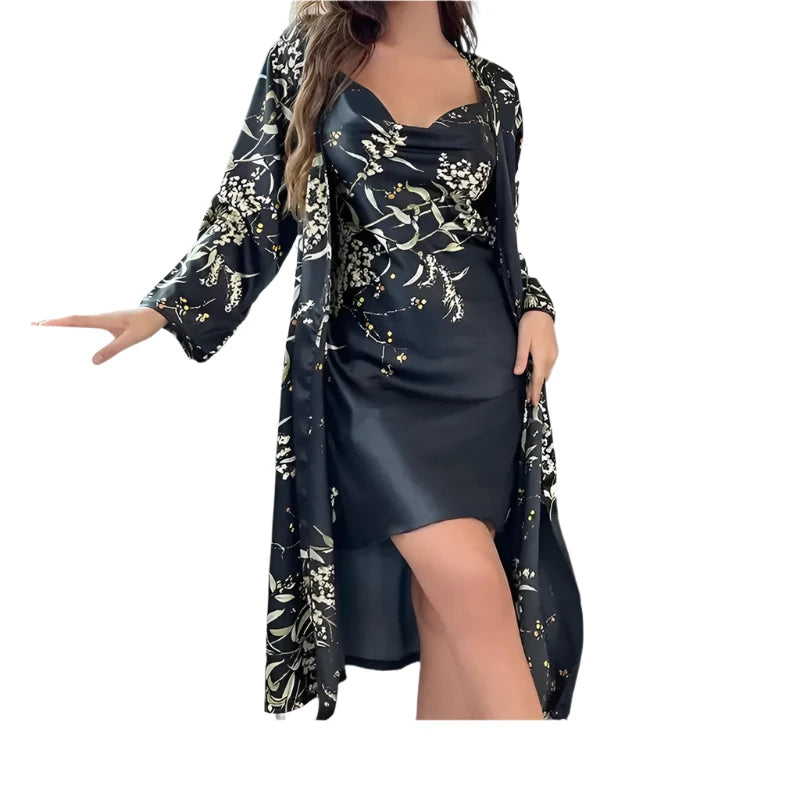 2pcs Floral Nightgown and Robe Set