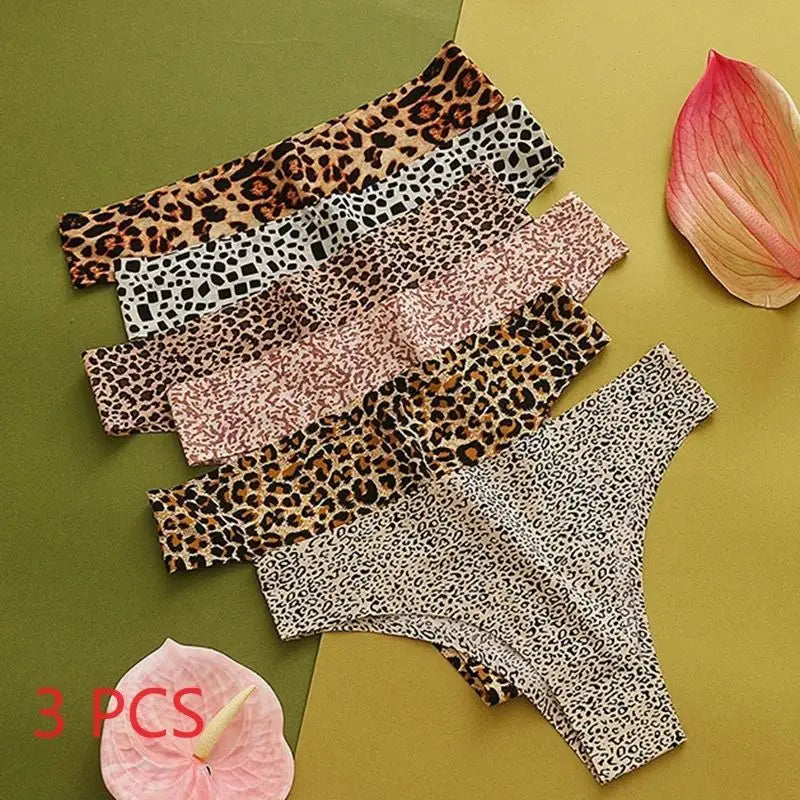 3PCS/Set Women's Panties Fashion Low Rise Leopard Bikini Sexy Seamless Underwear