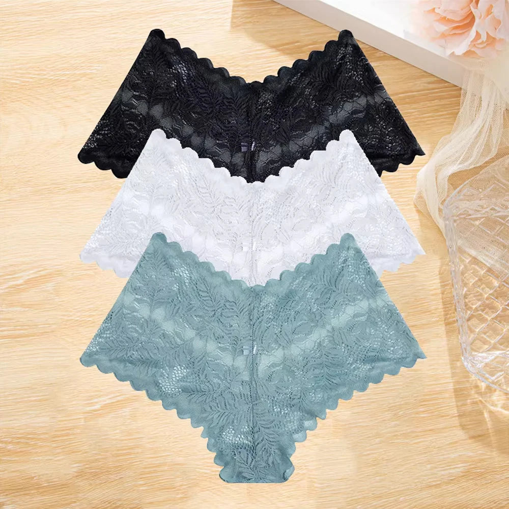 3Pcs/set Lace Boyshort Panties Women Low-Rise Floral Underwear S-XL