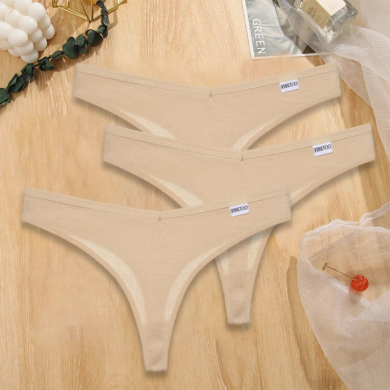 3PCS/Set G-string Panties Waffle Cotton Women's Underwear